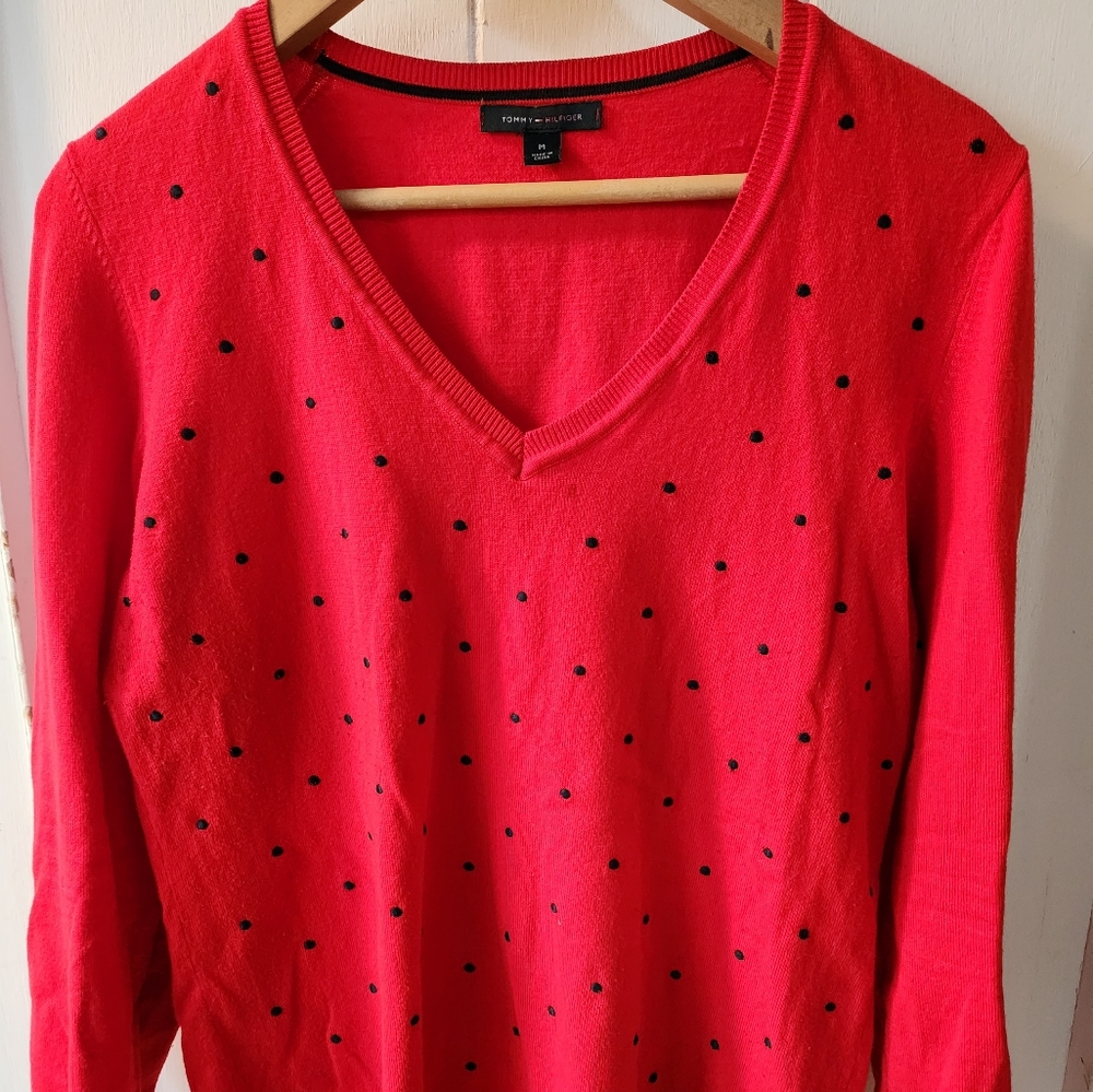 Pre-owned Tommy Hilfiger red long sleeves, Medium, Made in China